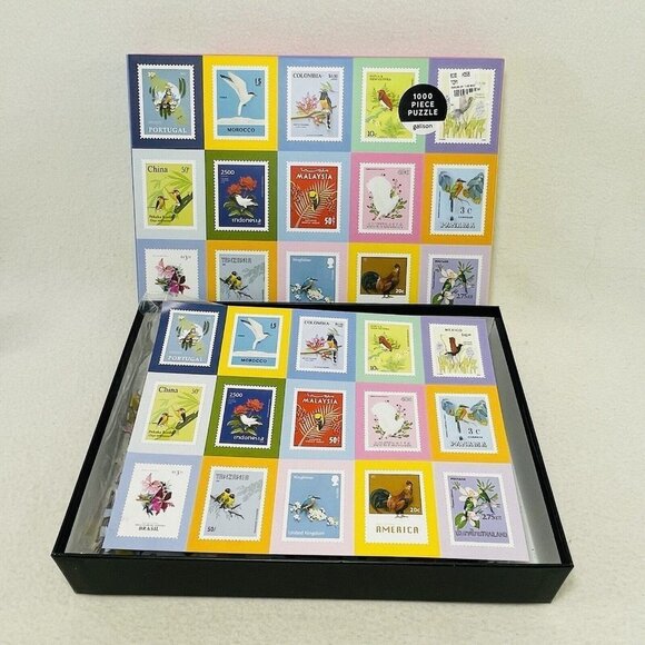 Galison Puzzle Birds Of World 1000 Pcs Stamp Collage Watcher Collector Worldwide - Picture 3 of 9